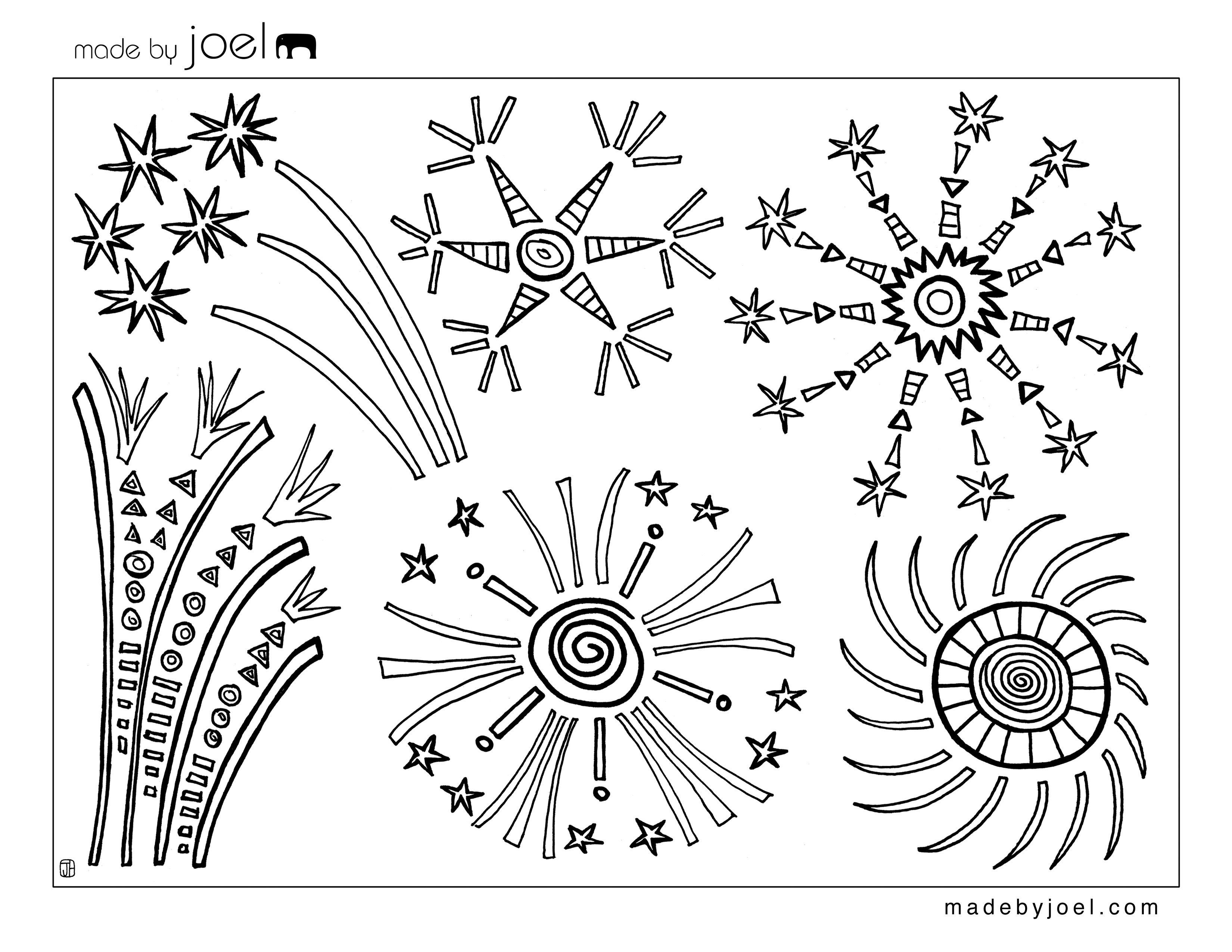 Made by Joel 4th of July Fireworks Coloring Sheet