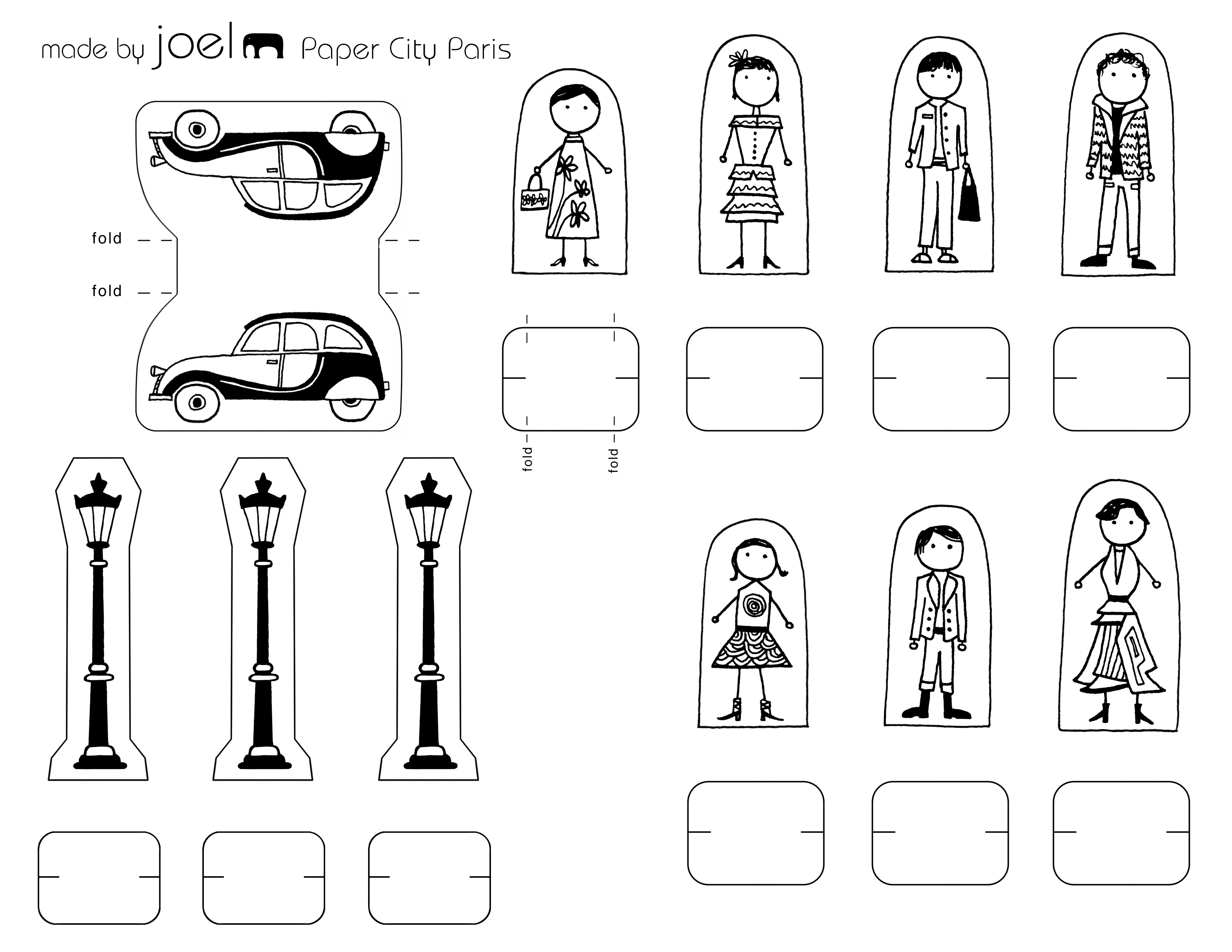 Made by Joel Paper City Paris People Citrone Car and Light Posts – Made