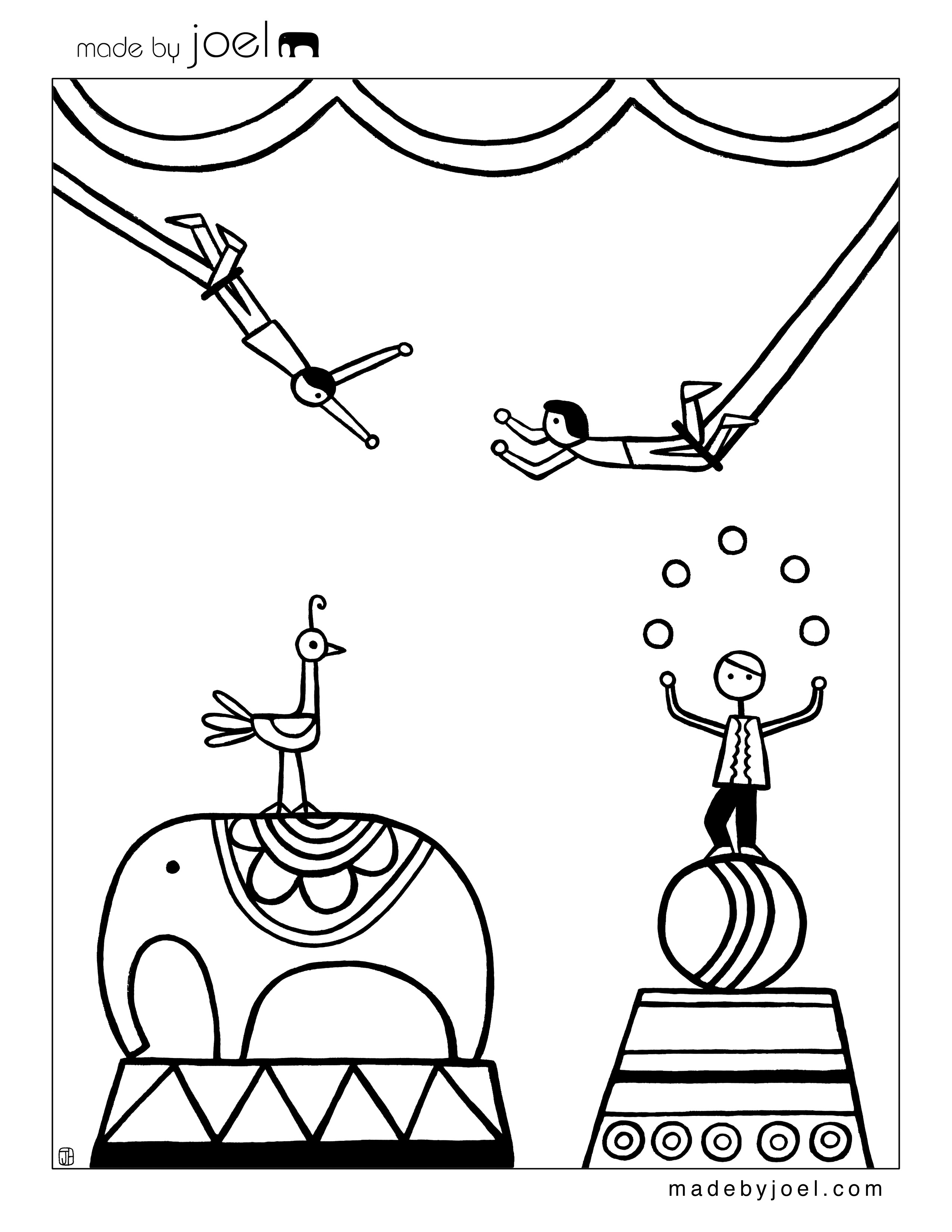 326 Simple Circus Scene Coloring Page for Kids
