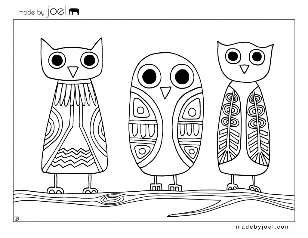 Made by Joel Owls Coloring Sheet